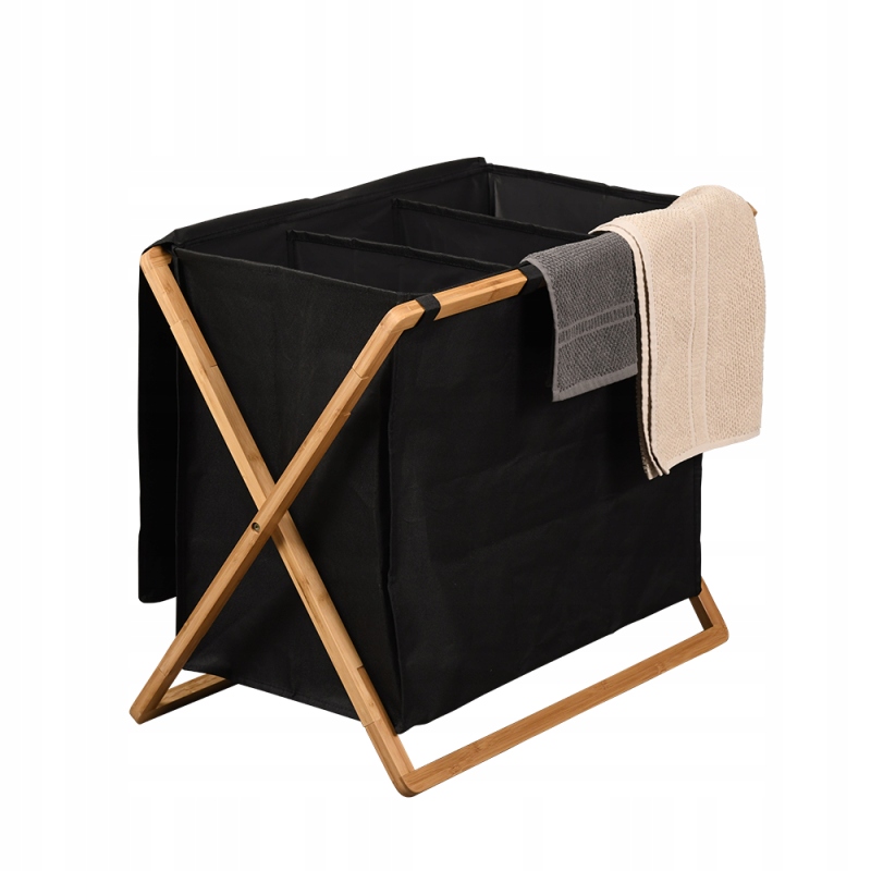 Kesper Kôš na špinavú bielizeň triediaci, čierny, bambus, polyester 69 x 57 x 41