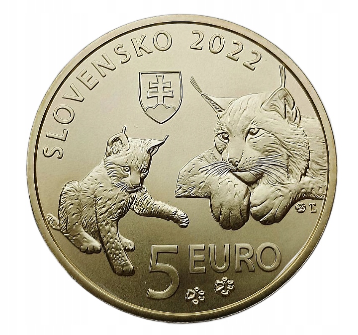 SŁOWACJA 5 EURO 2022 ZWIERZĘTA RYŚ 34mm MENNICZA
