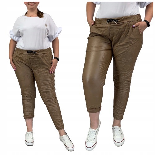 

Spodnie Gnieciuchy Woskowane Plus Size Beżowe