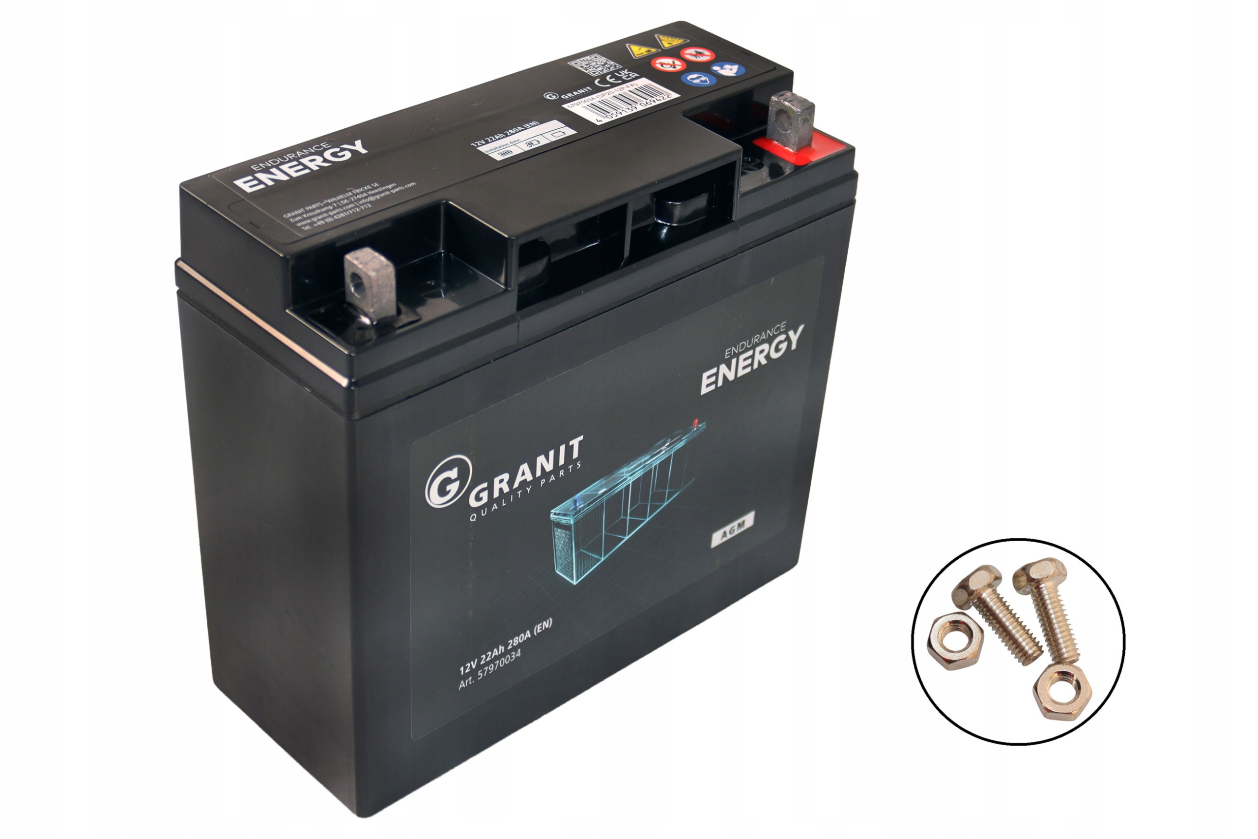 Akumulátor granit Pre Kosačku Traktor 12V 22 Ah 280 A