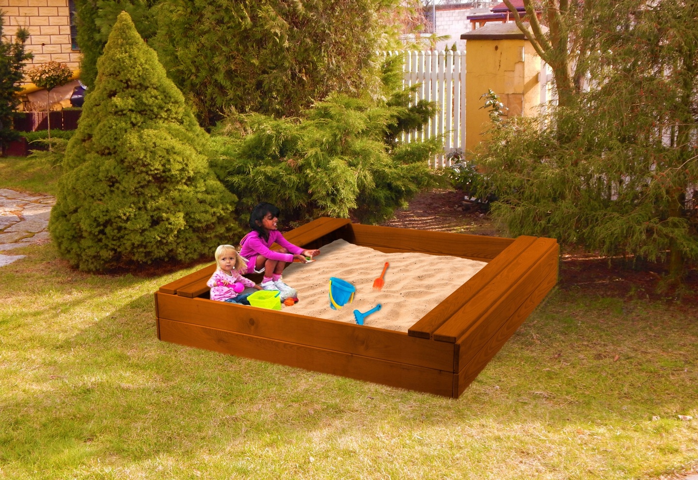 PIASKOWNICA Z ŁAWECZKAMI DLA DZIECI 150X150 GRATIS Marka inna