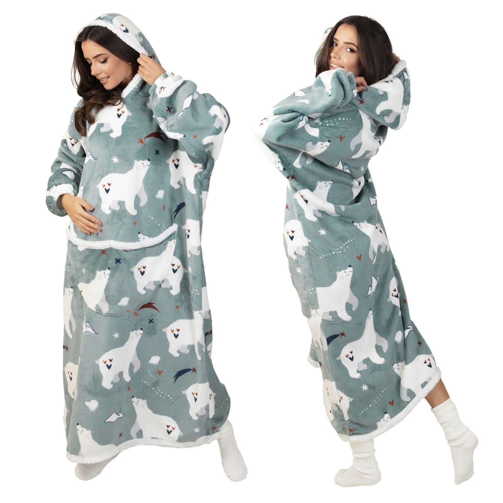 Kocobluza Koc Bluza Ciepła 2w1 Gruba XXL Futrzak Polar z kapturem Oversize