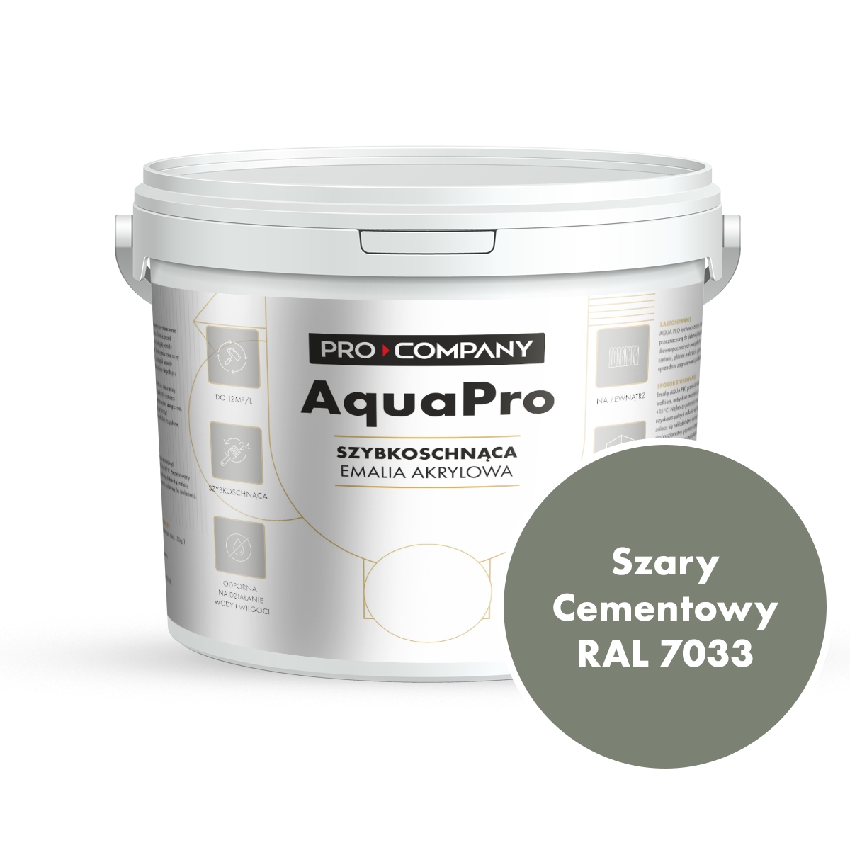 Aqua Pro Emalia Akrylowa Szybkoschnąca 10L Szary Cementowy Ral 7033