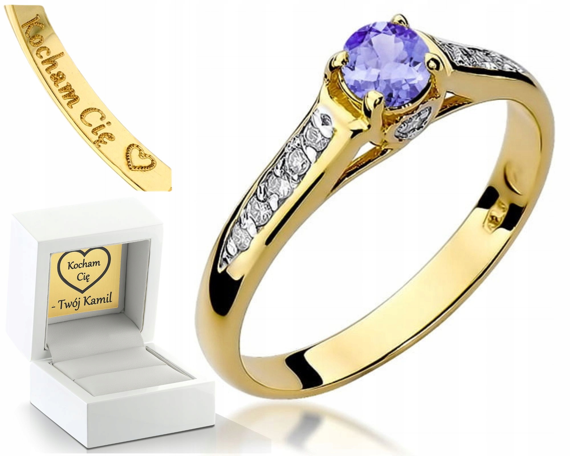 Krásný Prstýnek S Diamanty, Přírodní Kámen, Fialový Tanzanit