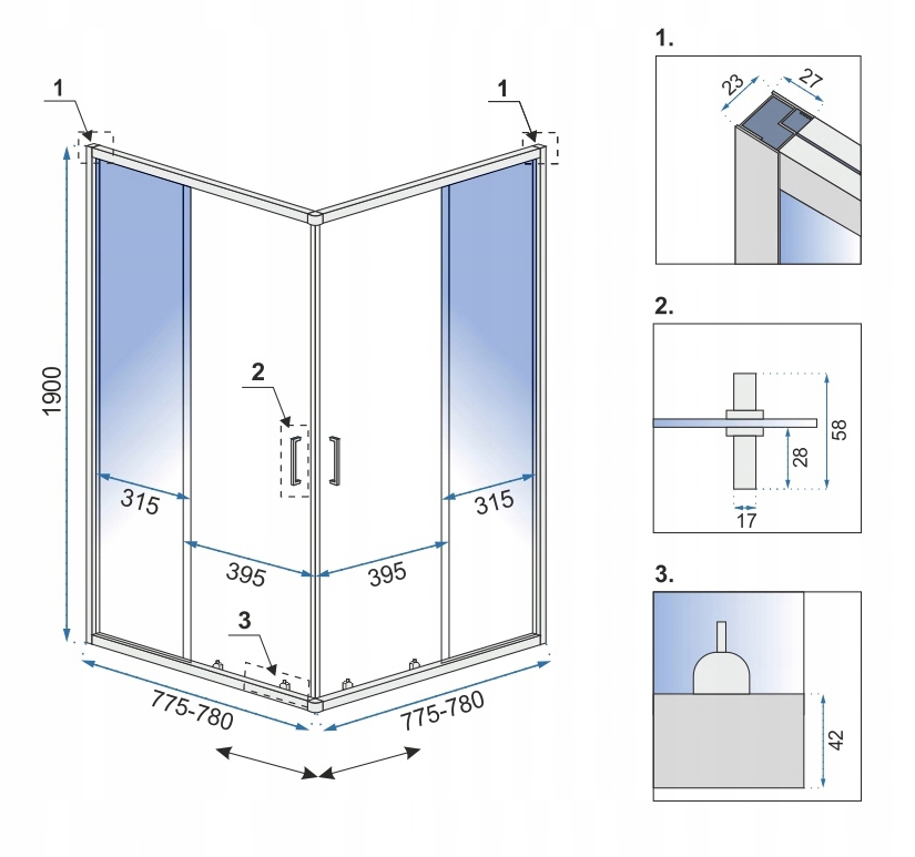 Kabina prysznicowa PUNTO CZARNA 80x80 - REA Typ bez brodzika