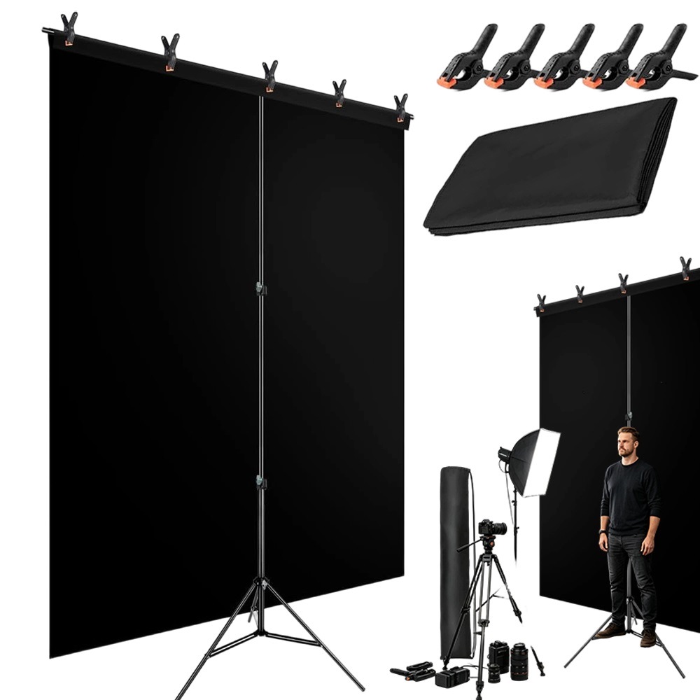 Sada stativů pro fotografické pozadí studiový stativ Černé Pozadí 200x150 cm