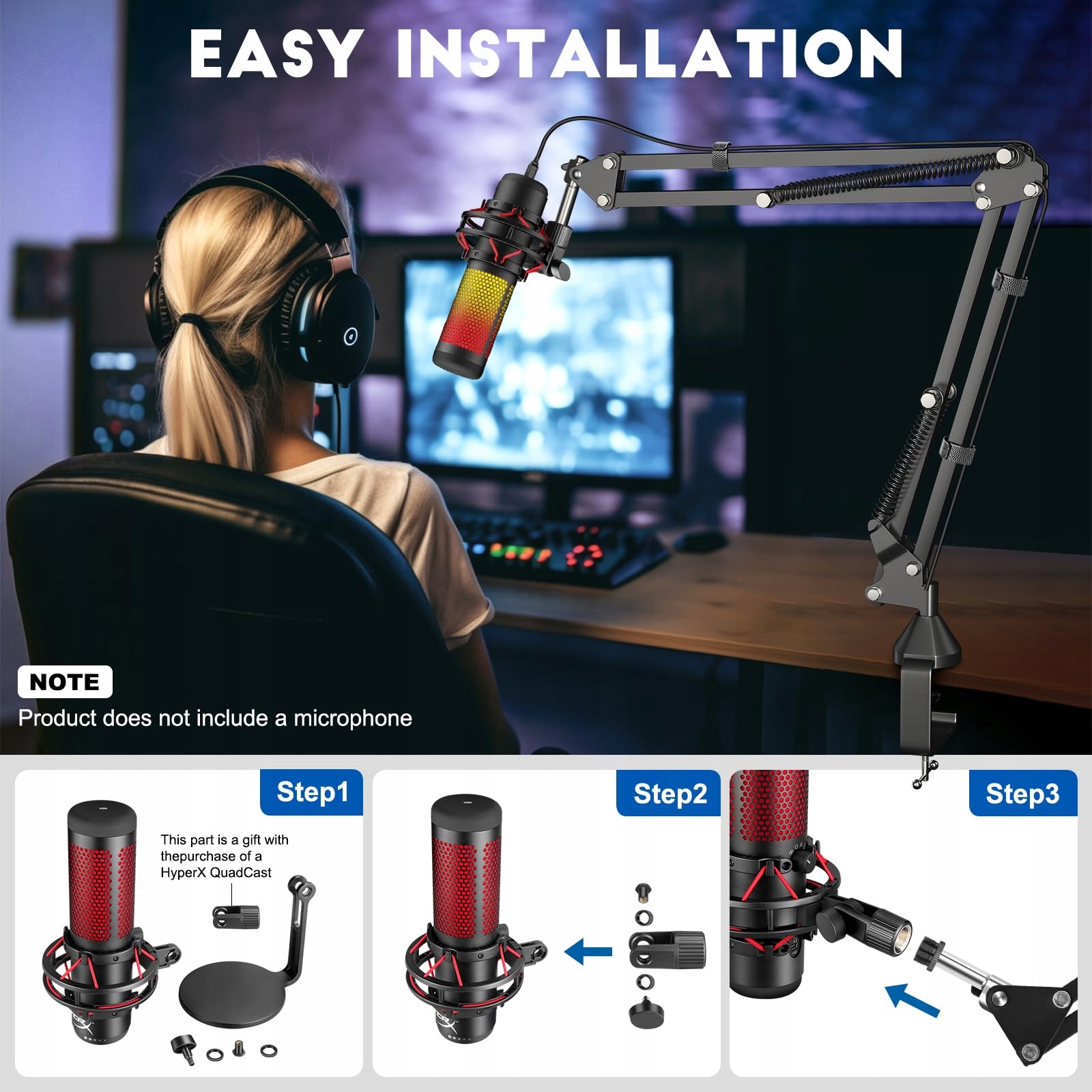 AOKEO AK-35 Statyw Mikrofonowy Do Blue Yeti Snowball HyperX Elgato Studio — miniatura 2