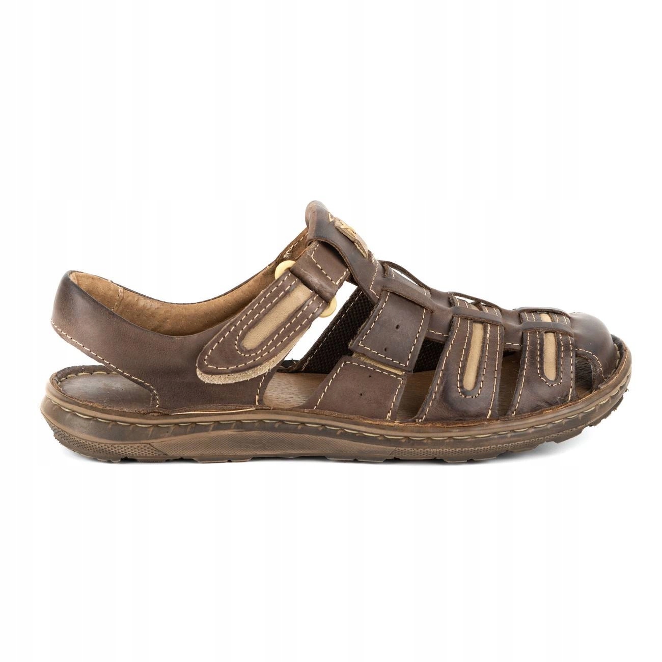 pánské kožené sandály s krytou přední částí na suchý zip 230MA tmavě hnědá 43