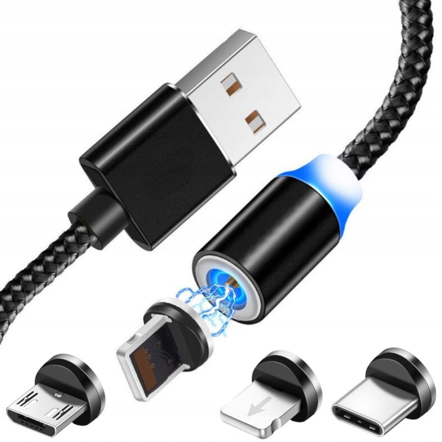 

Kabel Magnetyczny Usb 3W1 Oplot 100CM Czarny