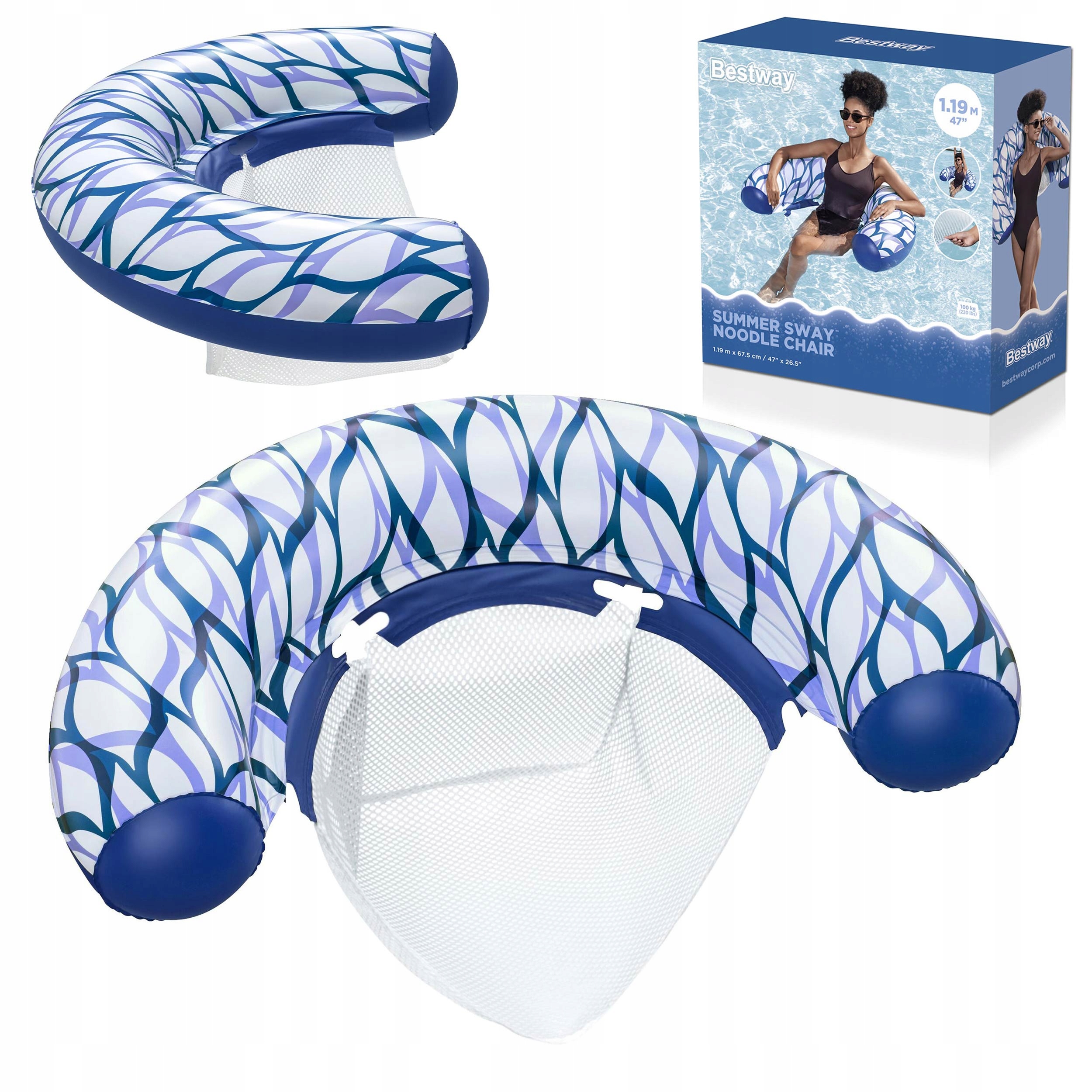 Dmuchany Fotel Do Pływania Materac Plażowy Wodny 119x67,5 Bestway