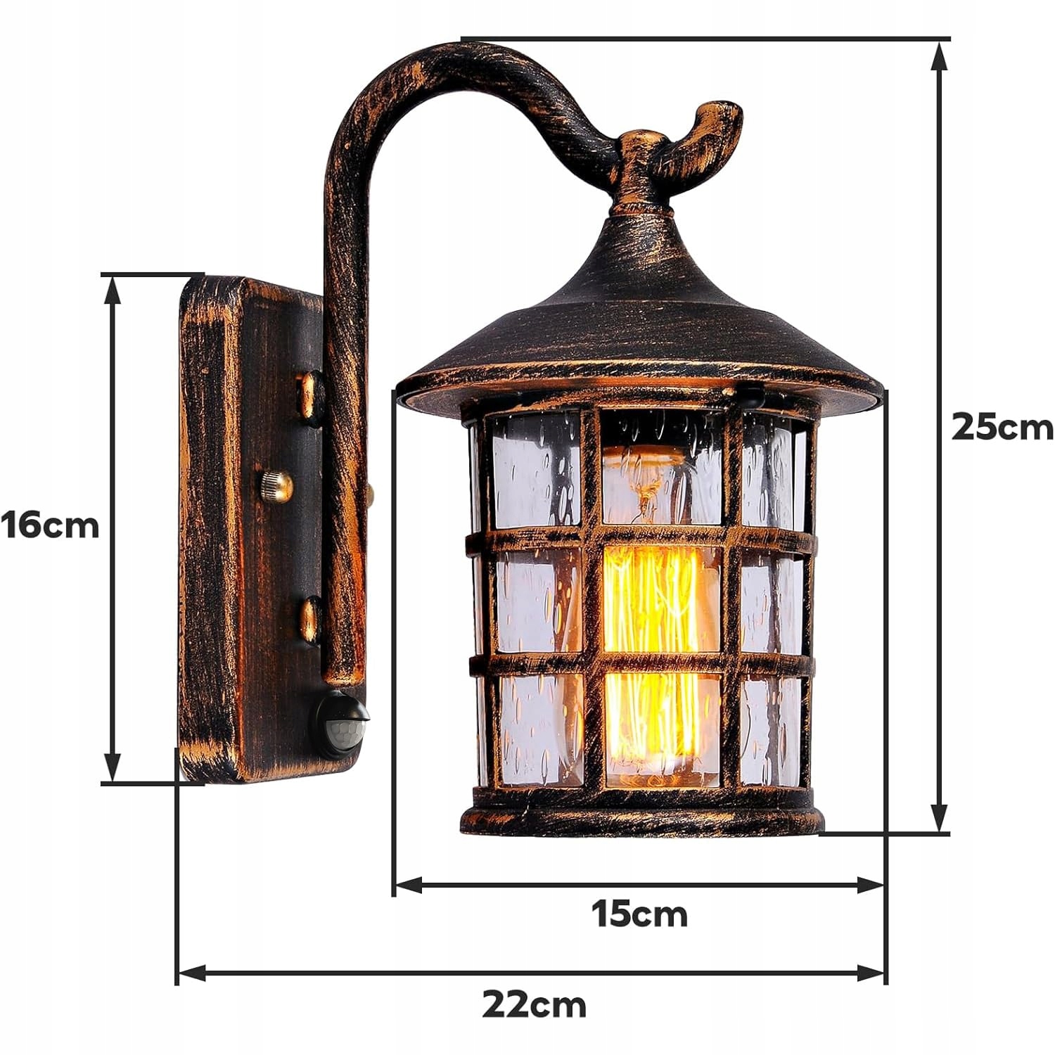 SUZNIU Lampa Zewnętrzna z Czujnikiem Ruchu Vintage E27 Bez Żarówki — miniatura 7