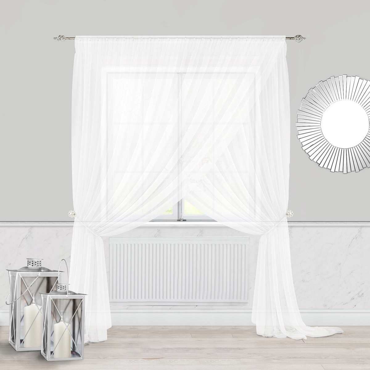 Záclona 600x250 Emporio bílá, připravená na pásku