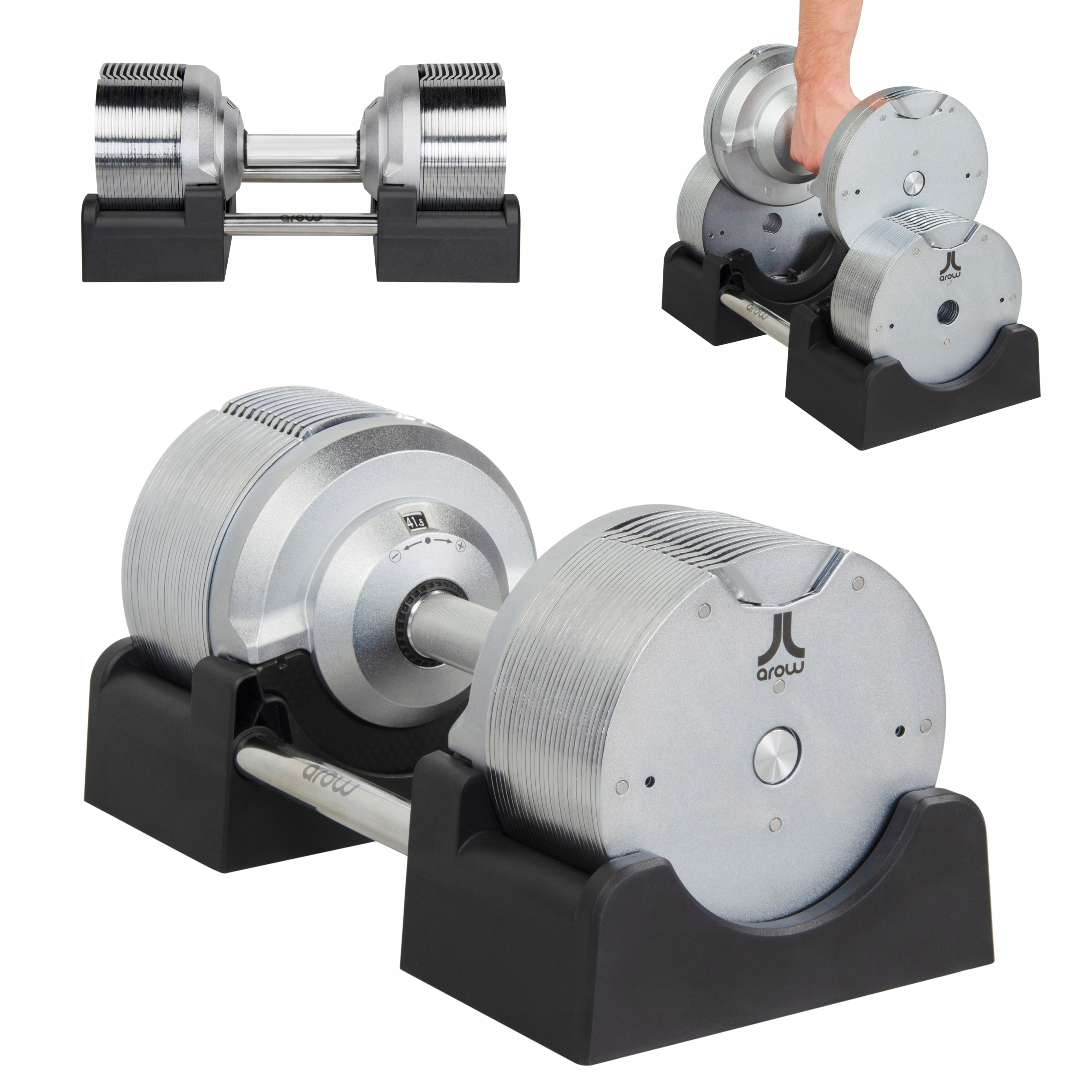 Sztangielka Regulowana 41,5 Kg Z Regulacją Co 1,5KG Hantla Srebrna Premium