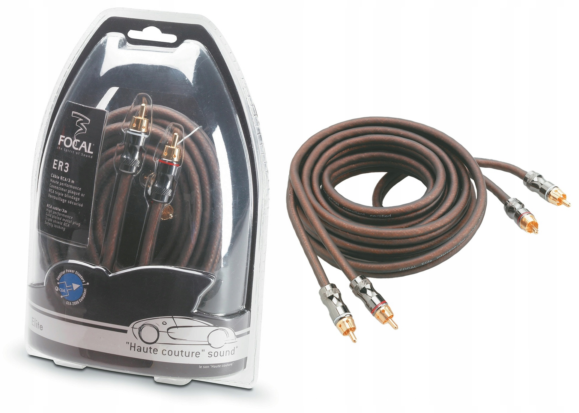 Kable Focal ER3 przewód interkonekt stereo Rca Czincz 3x ekranowany 3m 1m