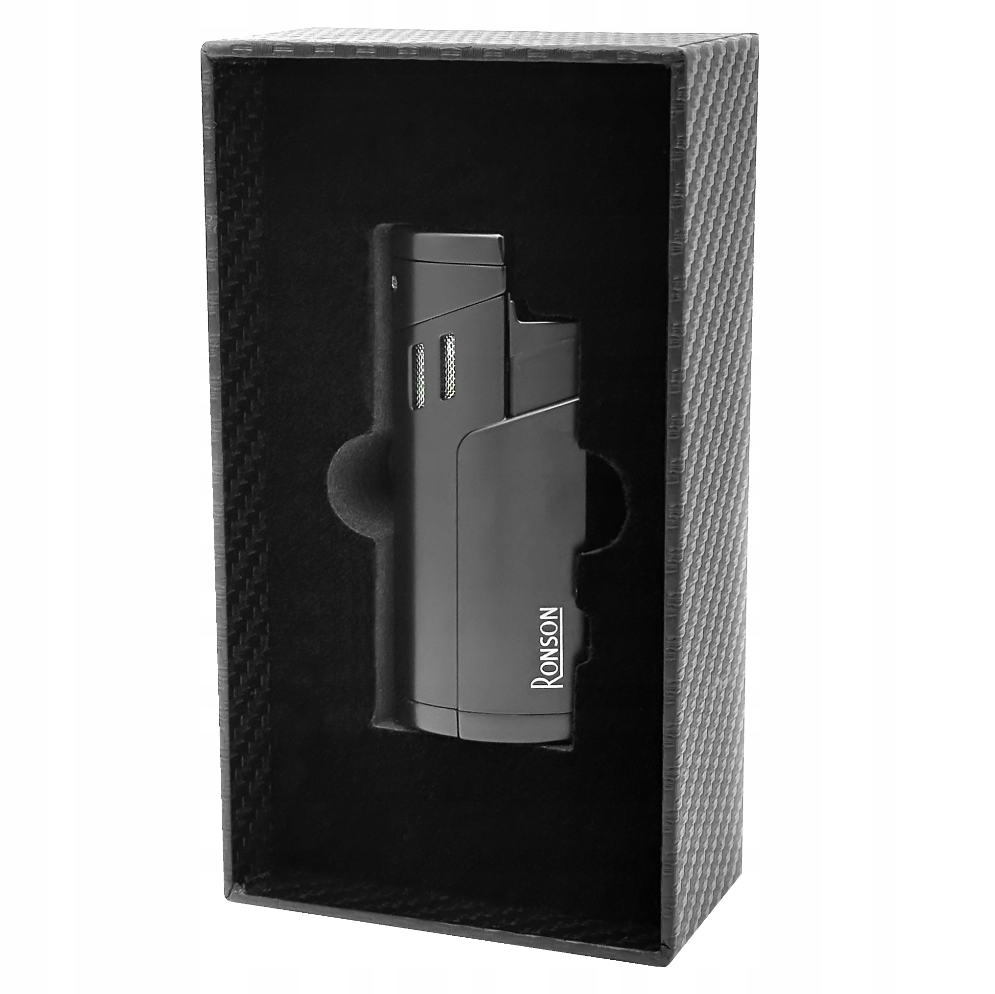 Zapalovač Ronson Cyclon Black 3 Jet s puncherem na doutníky, žárovkový