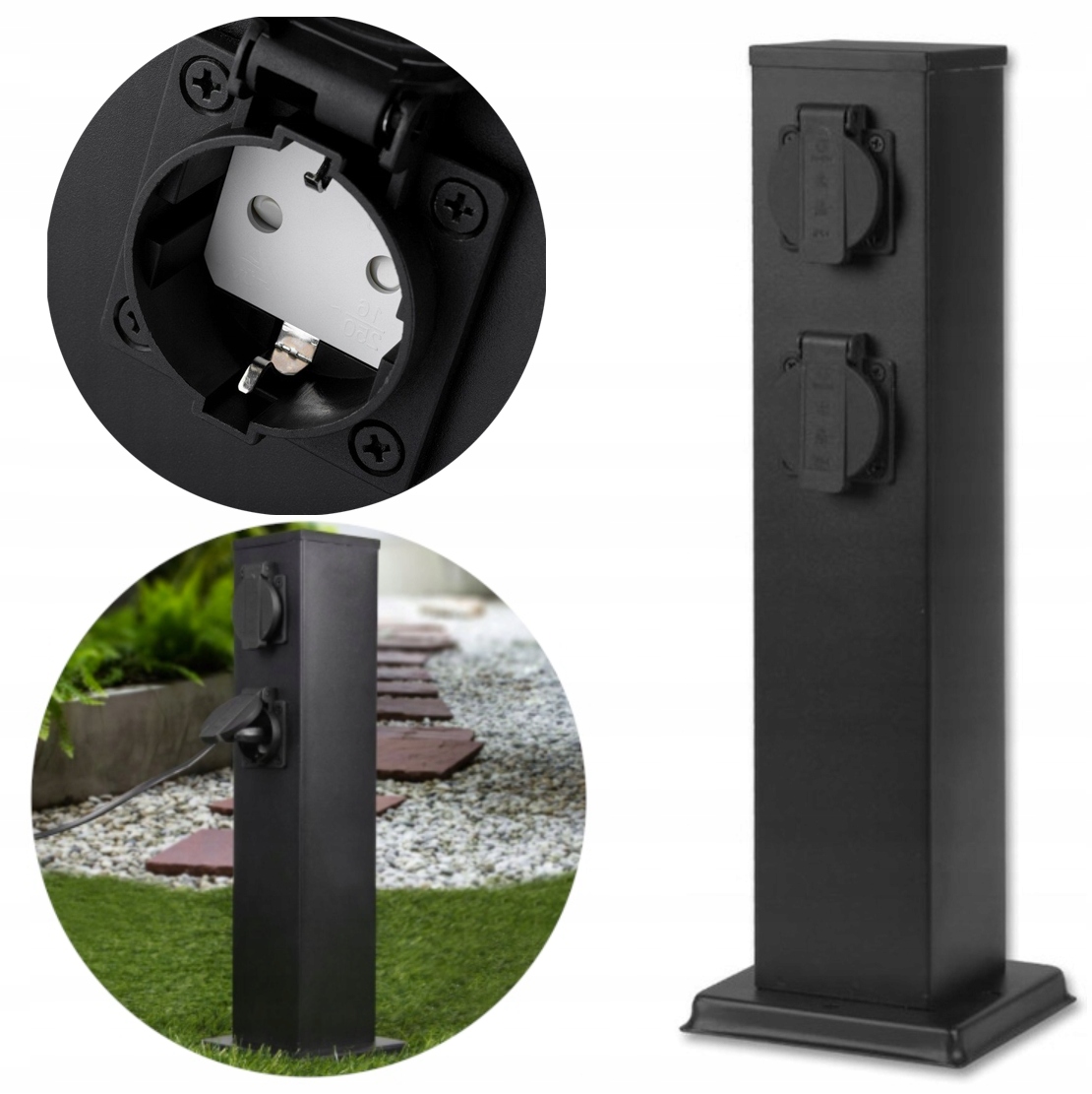 Elektryczny Słupek Ogrodowy Zasilający 4 Gniazda Elektryczne 230V Stalowy