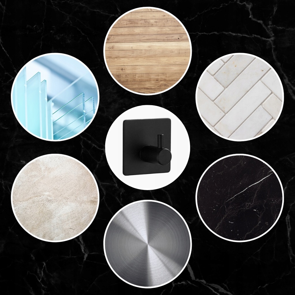 4x WIESZAK HACZYK SAMOPRZYLEPNY NA RĘCZNIKI CZARNY Wysokość 45 mm