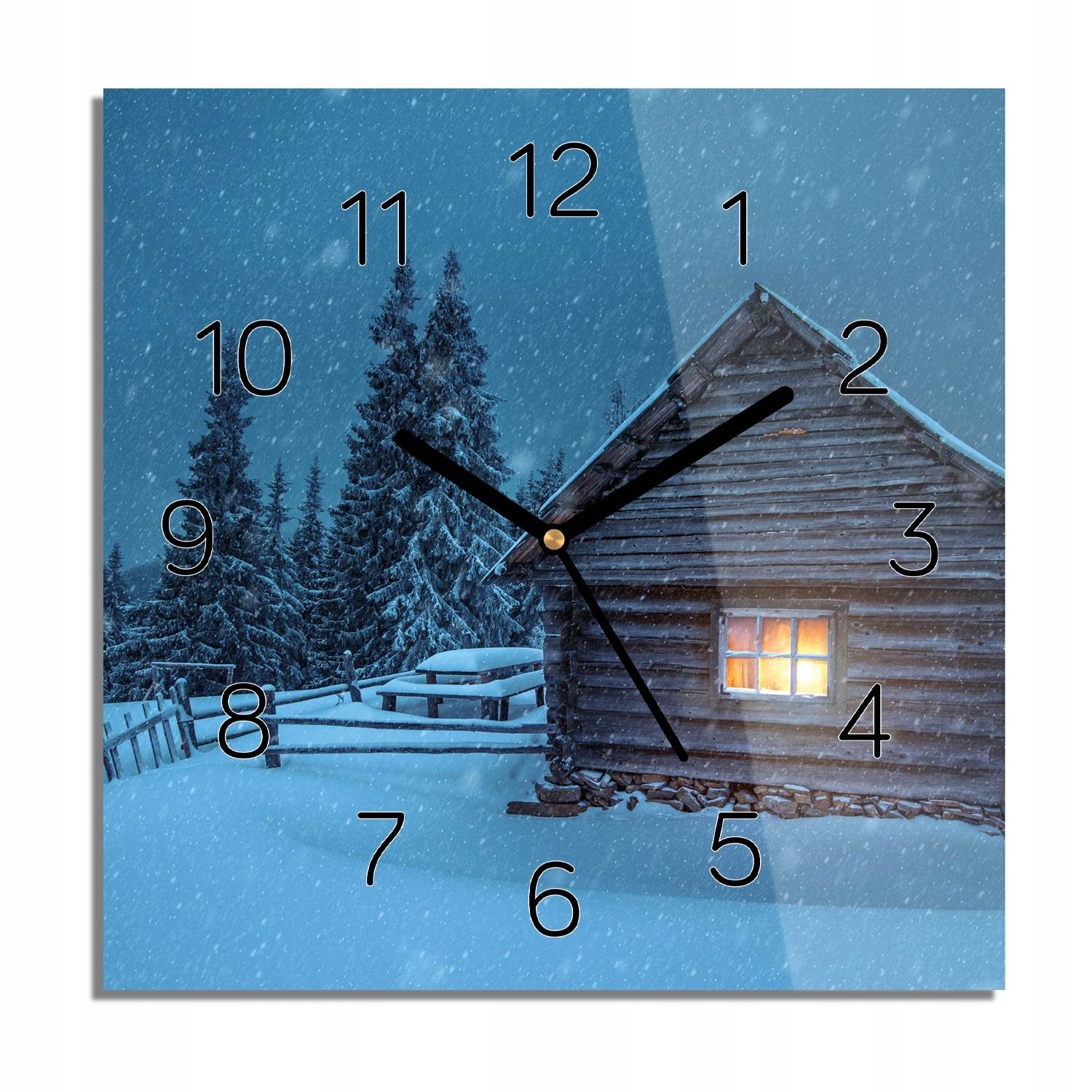 

Domek zima śnieg noc foto-zegar na ścianę 30x30