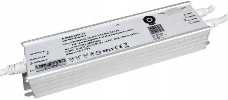 ZASILACZ STAŁONAPIĘCIOWY PRĄDOWY REGULOWANY LED 24V 320W PFC IP65 POS POWER