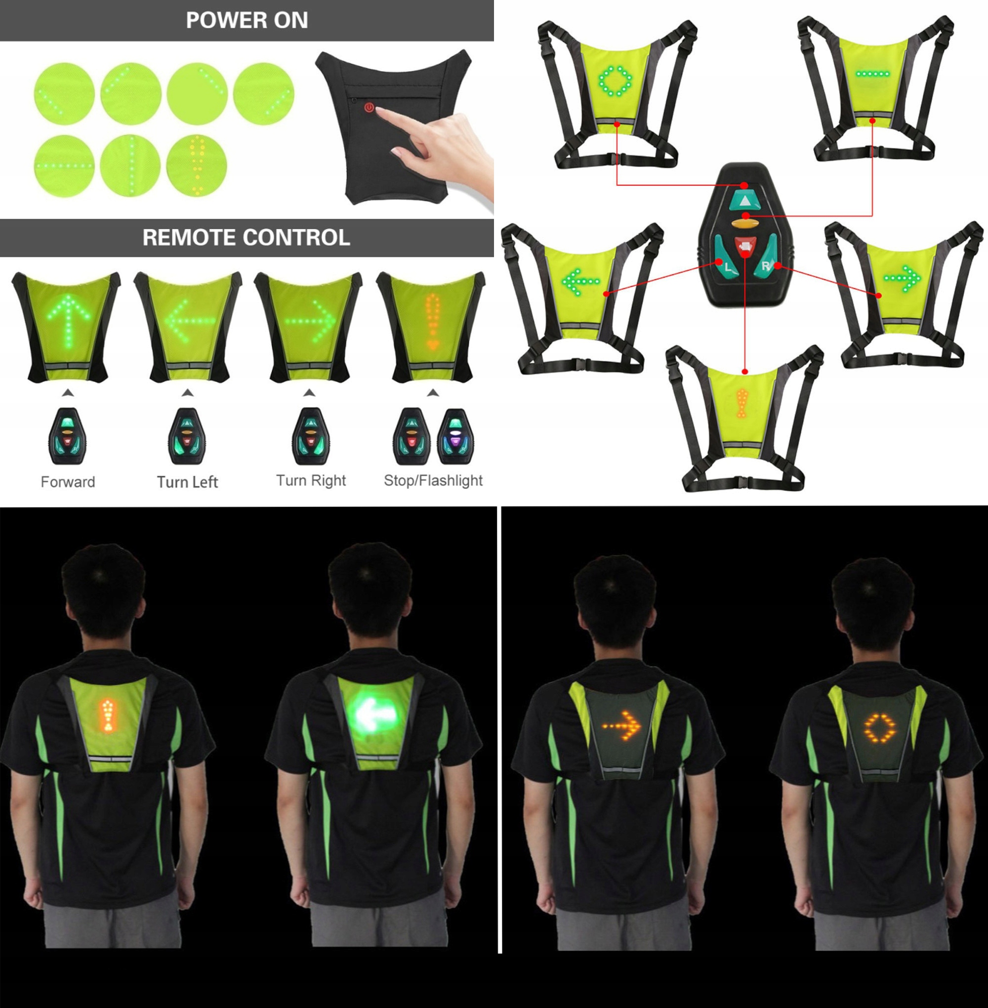 KAMIZELKA ODBLASKOWA NA ROWER LED+PILOT Materiał dominujący nylon