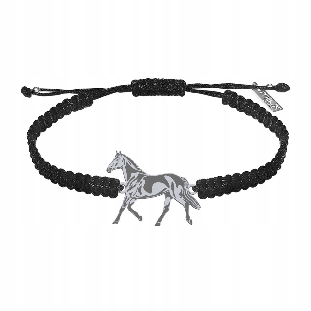 Stříbrný náramek s trakenským koněm 925 Makramé jako Dárek k Gravírování