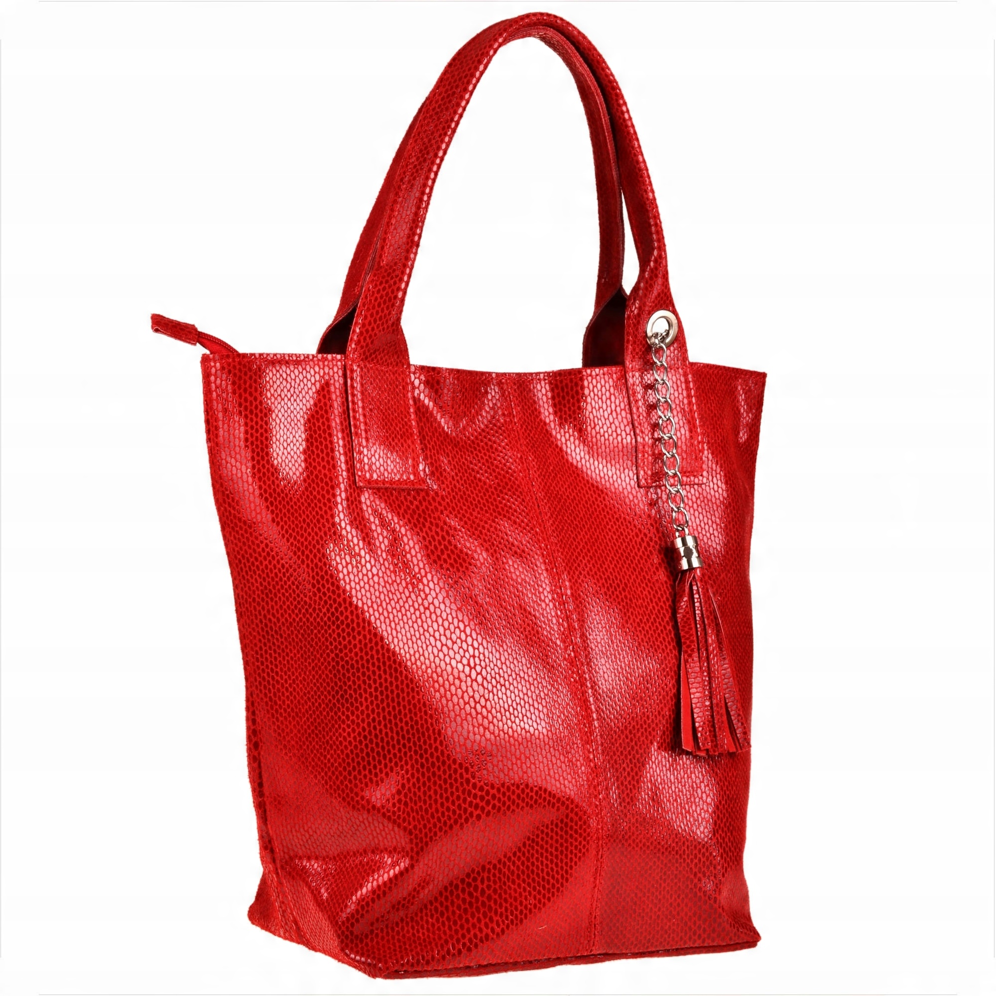 

Czerwona torebka shopper skórzana z połyskiem XL