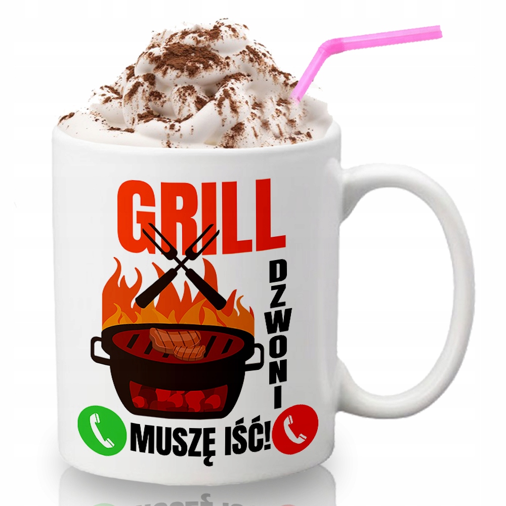Kubek Biały Na Prezent GRILL DZWONI MUSZĘ IŚĆ Wz