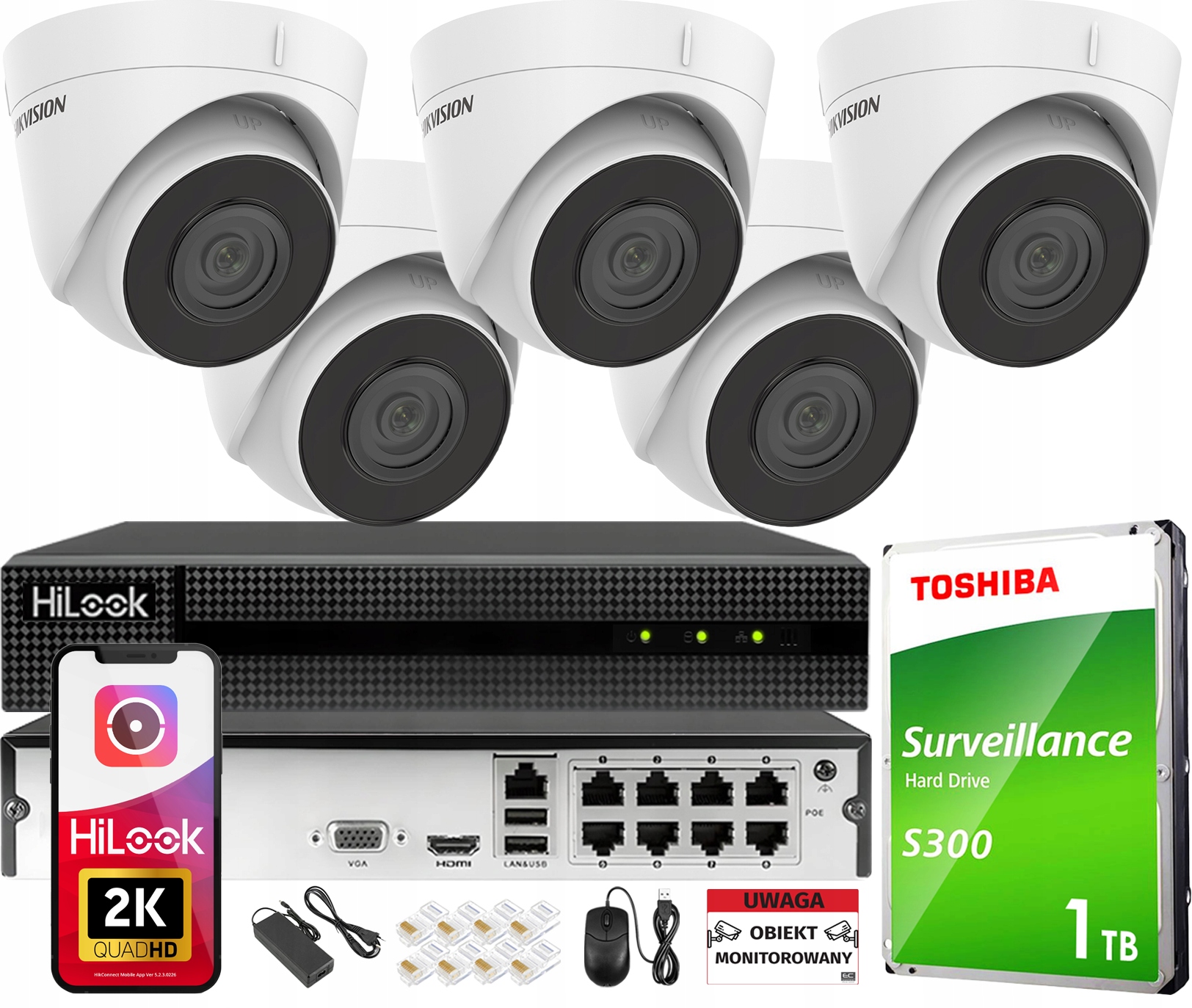 Sada na monitorovanie 5 vonkajších kamier Hikvision bez kábla na rozšírenie