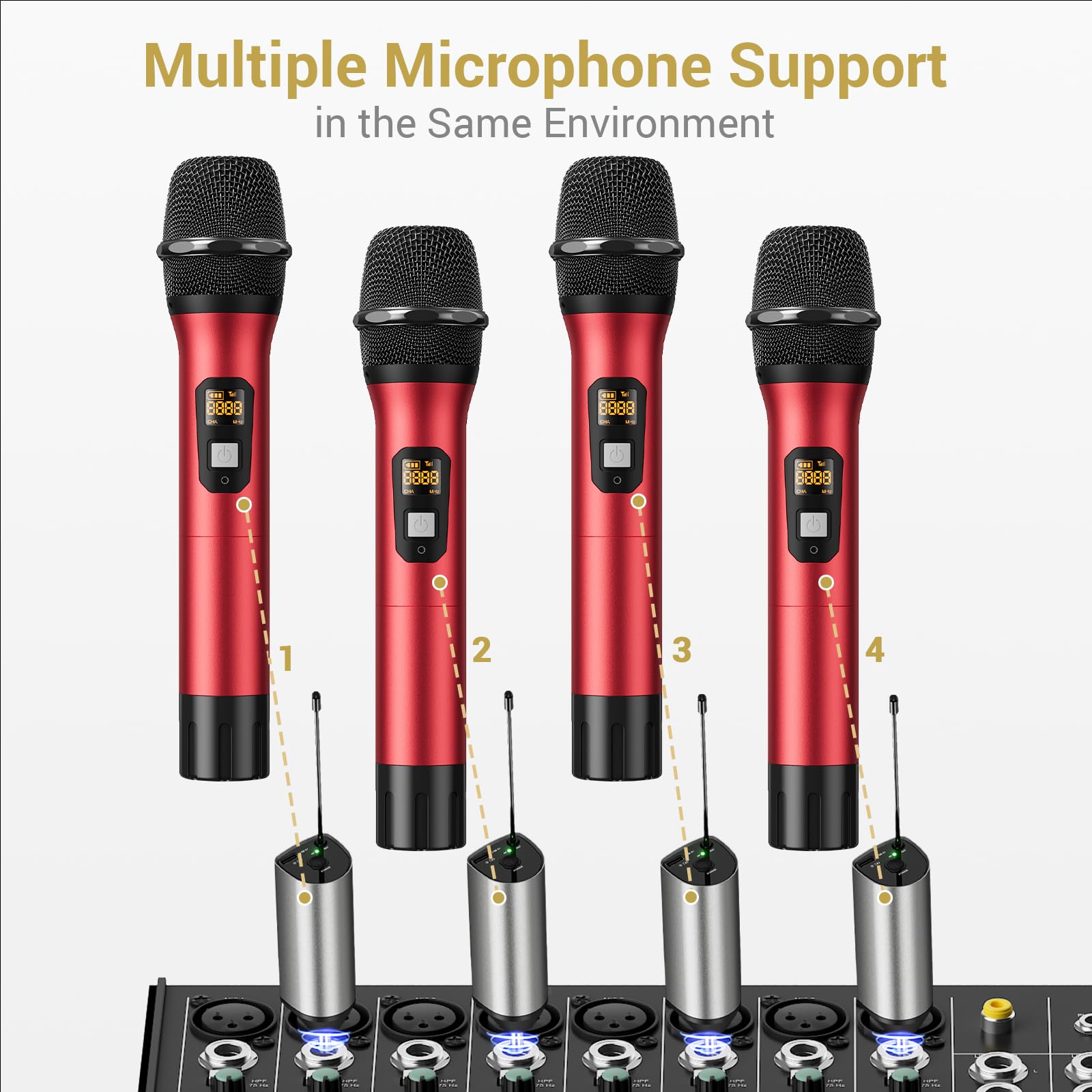 TONOR Mikrofon Bezprzewodowy UHF Z Odbiornikiem Do Karaoke 60m Czerwony — miniatura 7