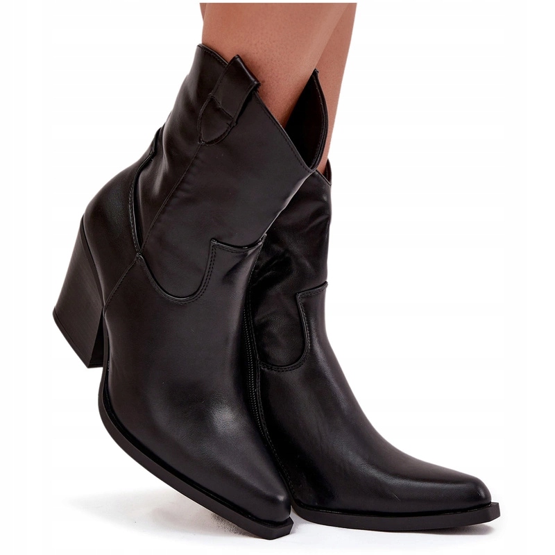 Kotníkové Boty Kovbojské Boty Eko Kožené Na Zip Podpatek Sloupek Černé 40