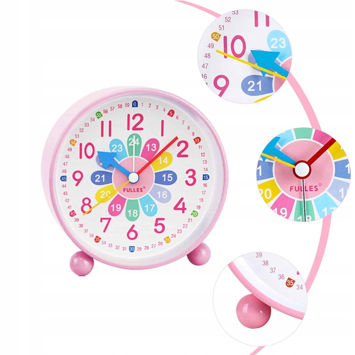 ZEGAR BUDZIK STOJĄCY CICHY DLA DZIECI Z LAMPKĄ NOCNĄ Kształt okrągły