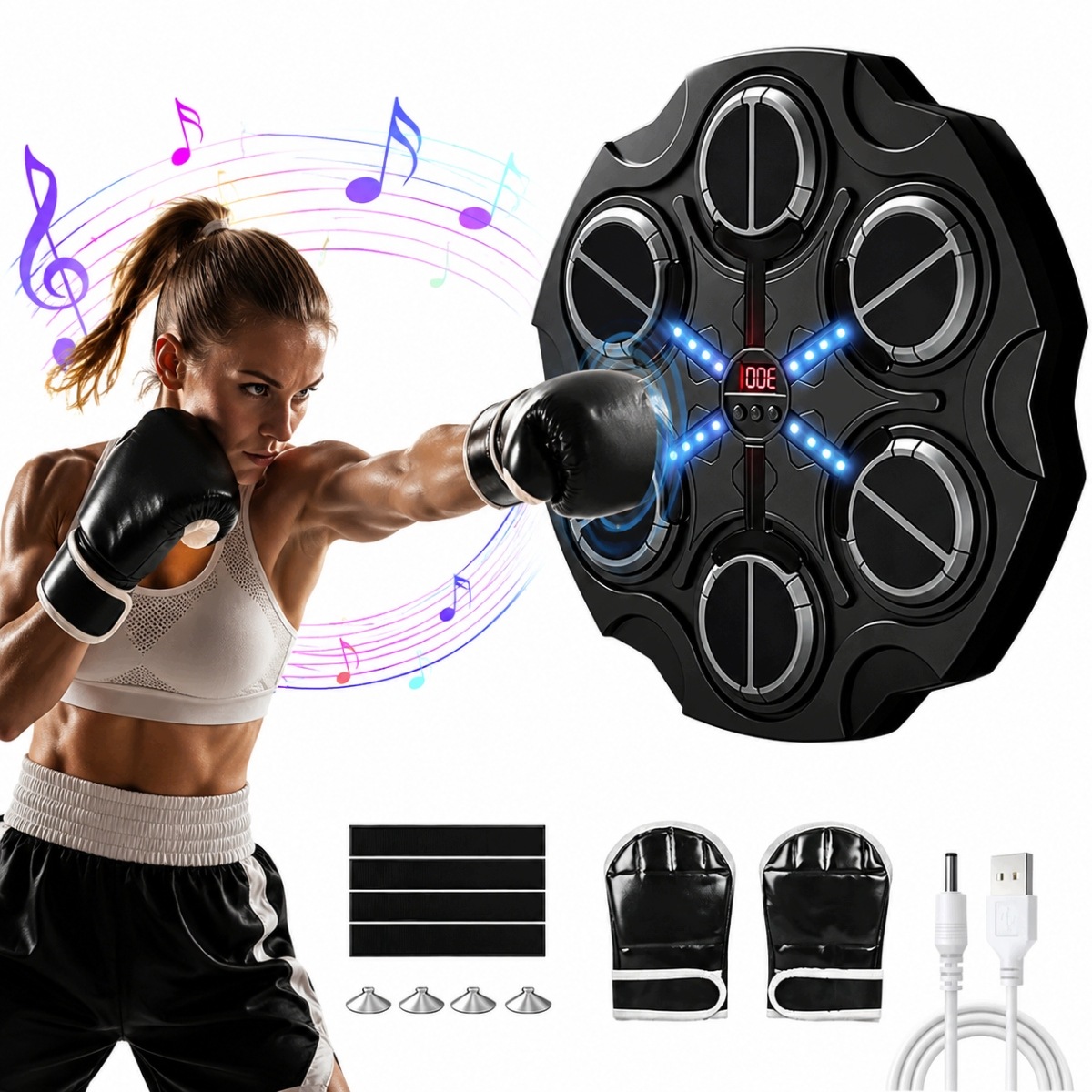 Maszyna Bokserska Bluetooth Trening Bokserski Kolorowe Światła Led 3 Biegów