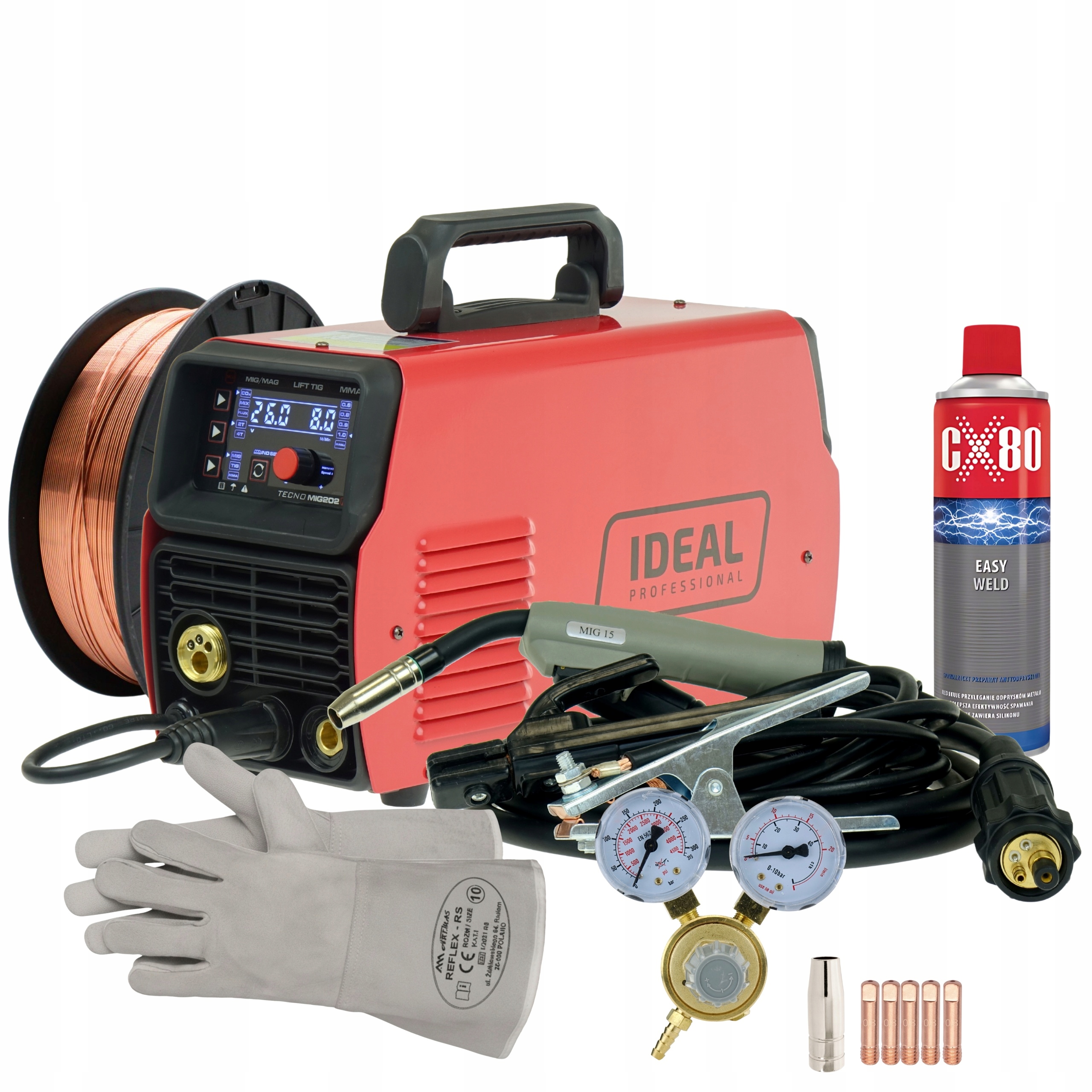 Spawarka Migomat 3w1Ideal TecnoMig 202 Synergia Led Mig Mma Tig Flux zestaw