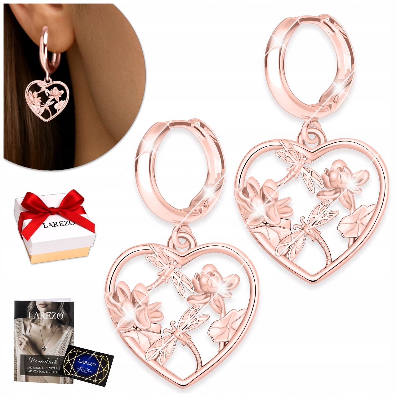 Pozlacené Náušnice s květinami, vážkami, motýly, Srdíčka srdíčky, Stříbro 925