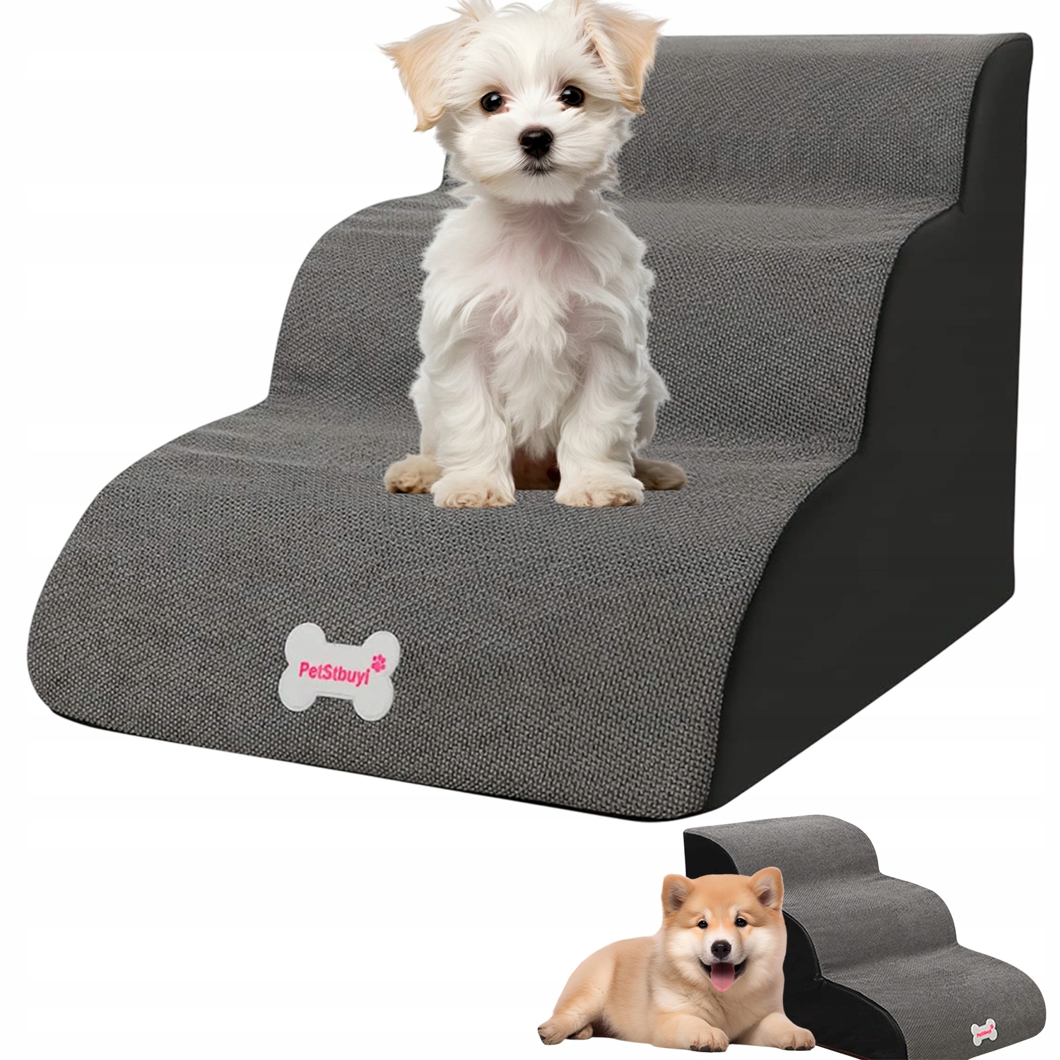 Levně Schůdky Pro Psa Z Pěny, Snímatelný A Pratelný Potah Se Zipem, Šedá Barva