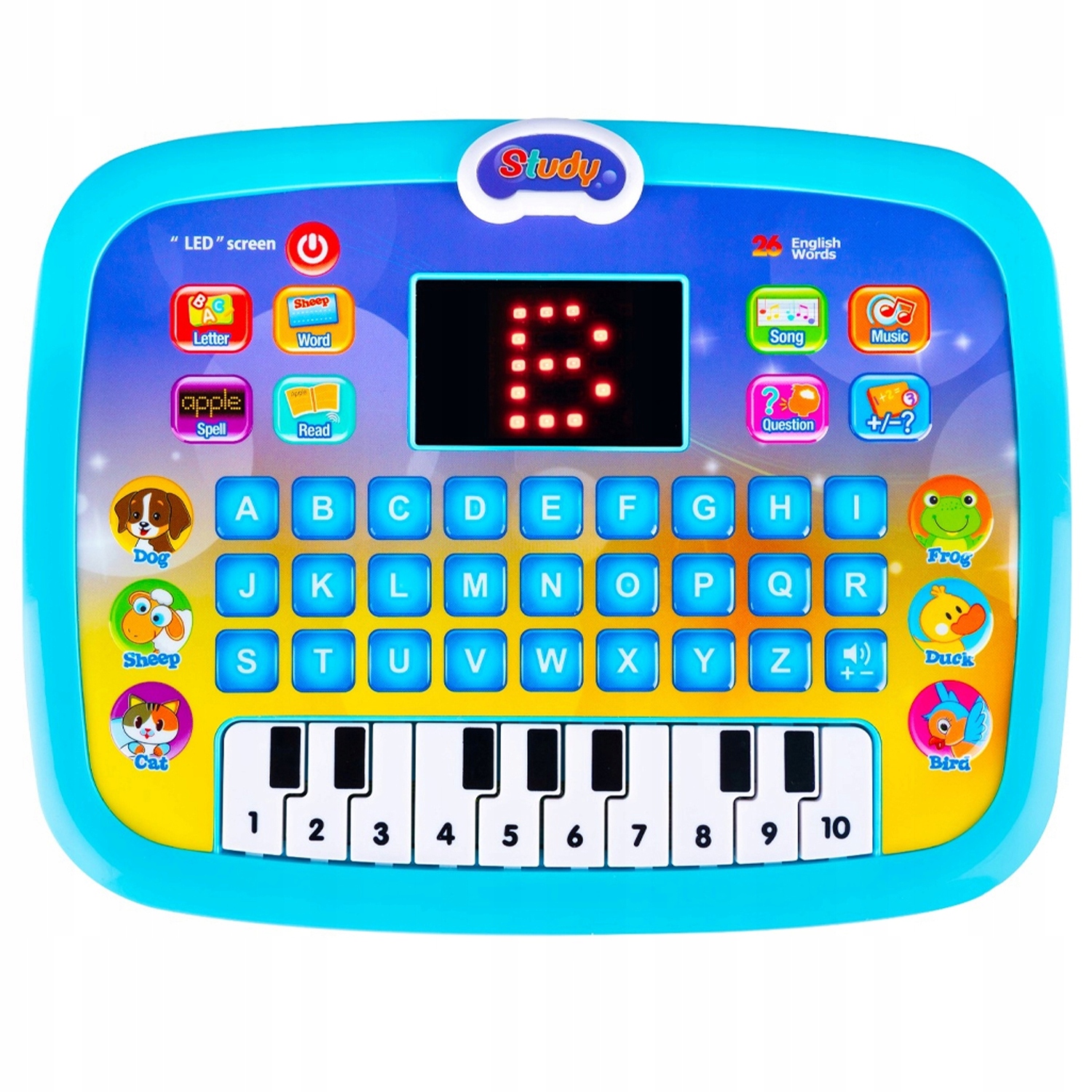 LAPTOP EDUKACYJNY DLA DZIECI KOMPUTEREK TABLET LED PIANINKO 3+ CE ANGIELSKI