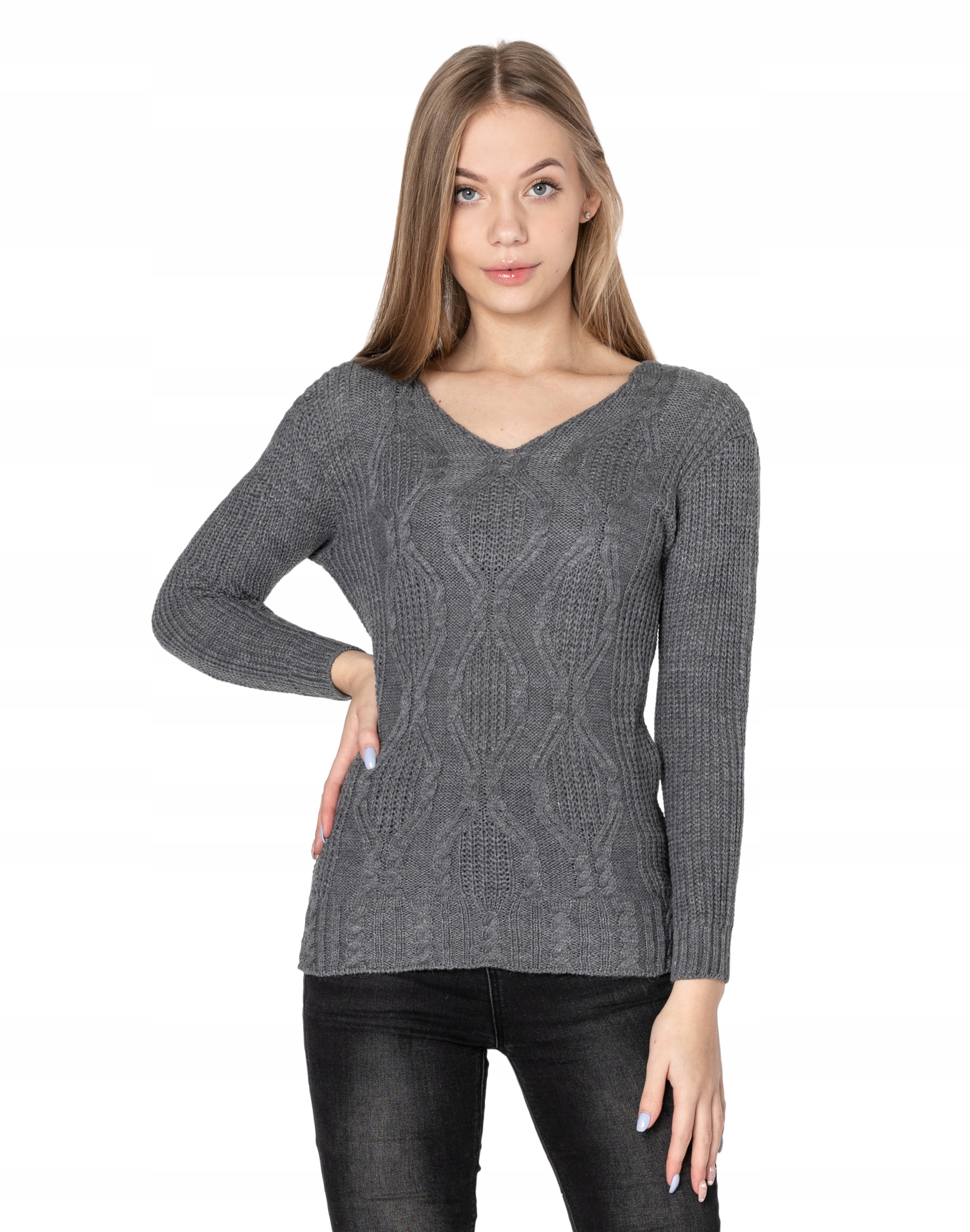 

Lekki Sweterek Damski Sweter Serek SD03-06 szary