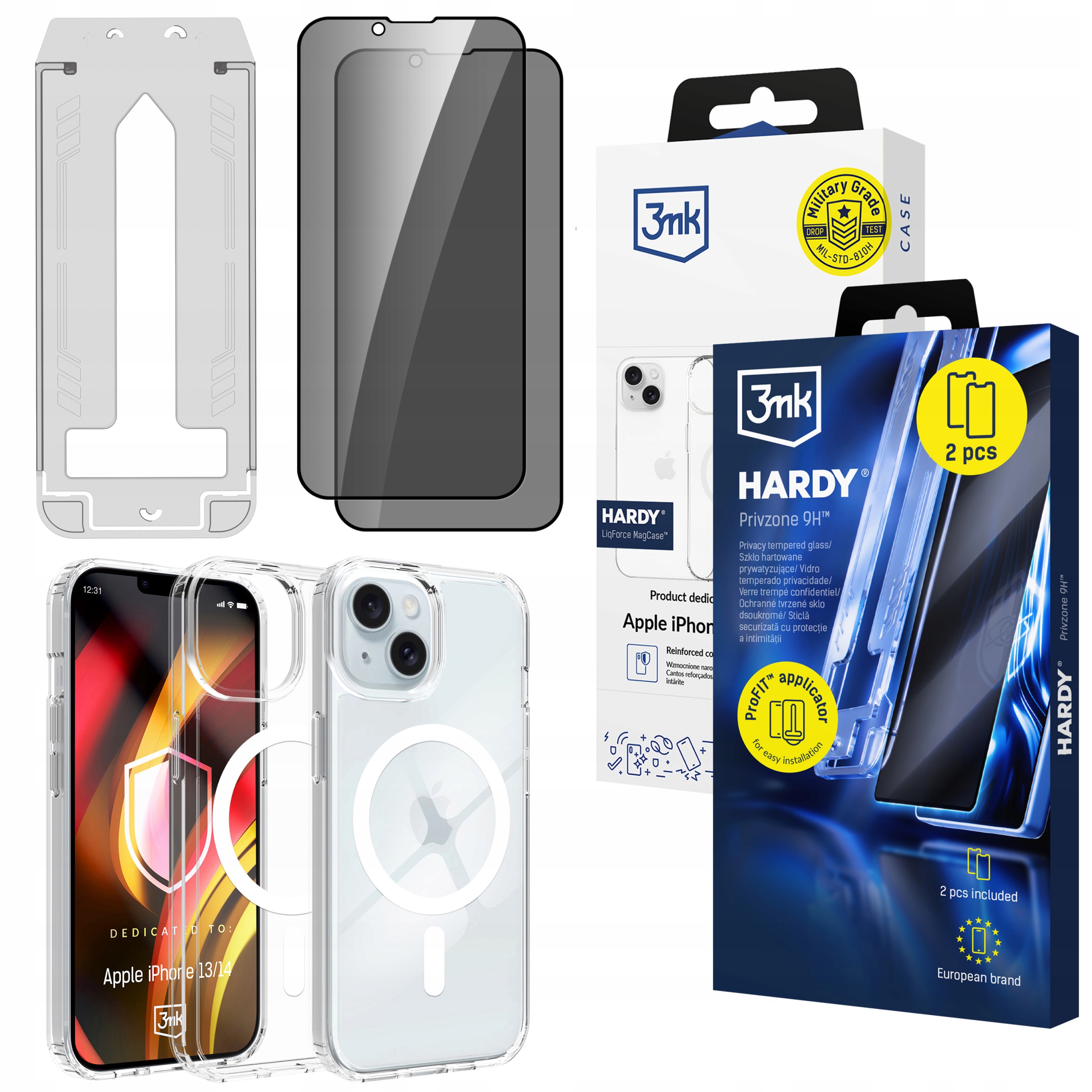 2x Szkło hartowane prywatyzujące 9H etui case 3mk Hardy na iPhone 13/14