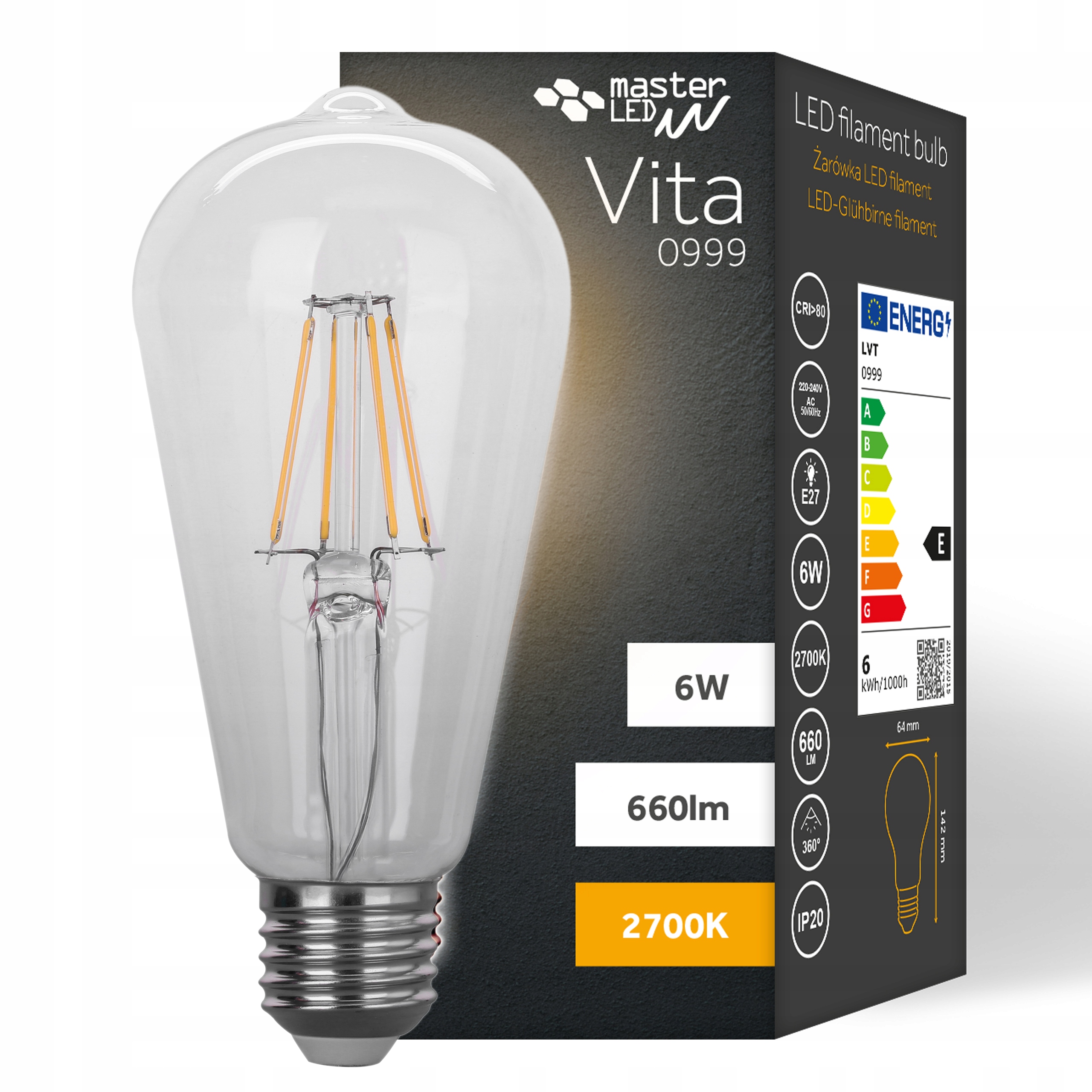 

Żarówka Led E27 Filament Edison Retro Ozdobna 6W