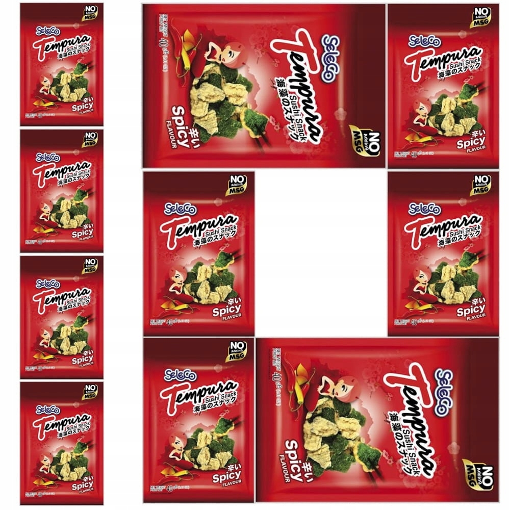 10x Chrupiące Snacki z Glonów Nori Ostre Hot w Tempurze Cieście 40g Seleco