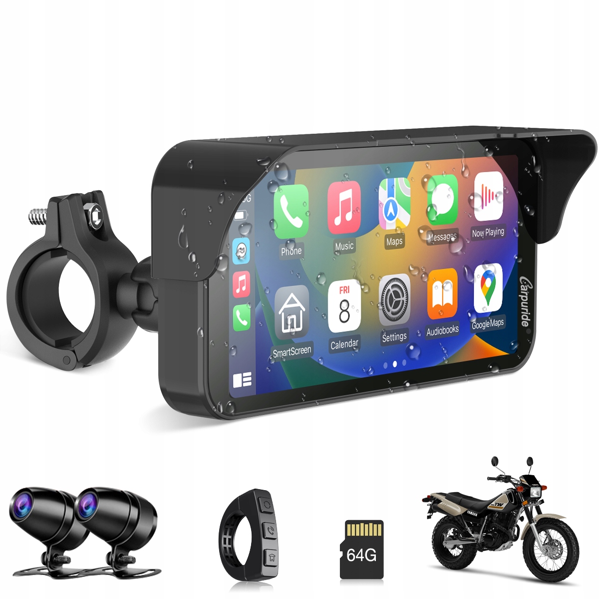 Carpuride W603D 6,3-palcový motocyklový CarPlay displej, duálne Hd kamery