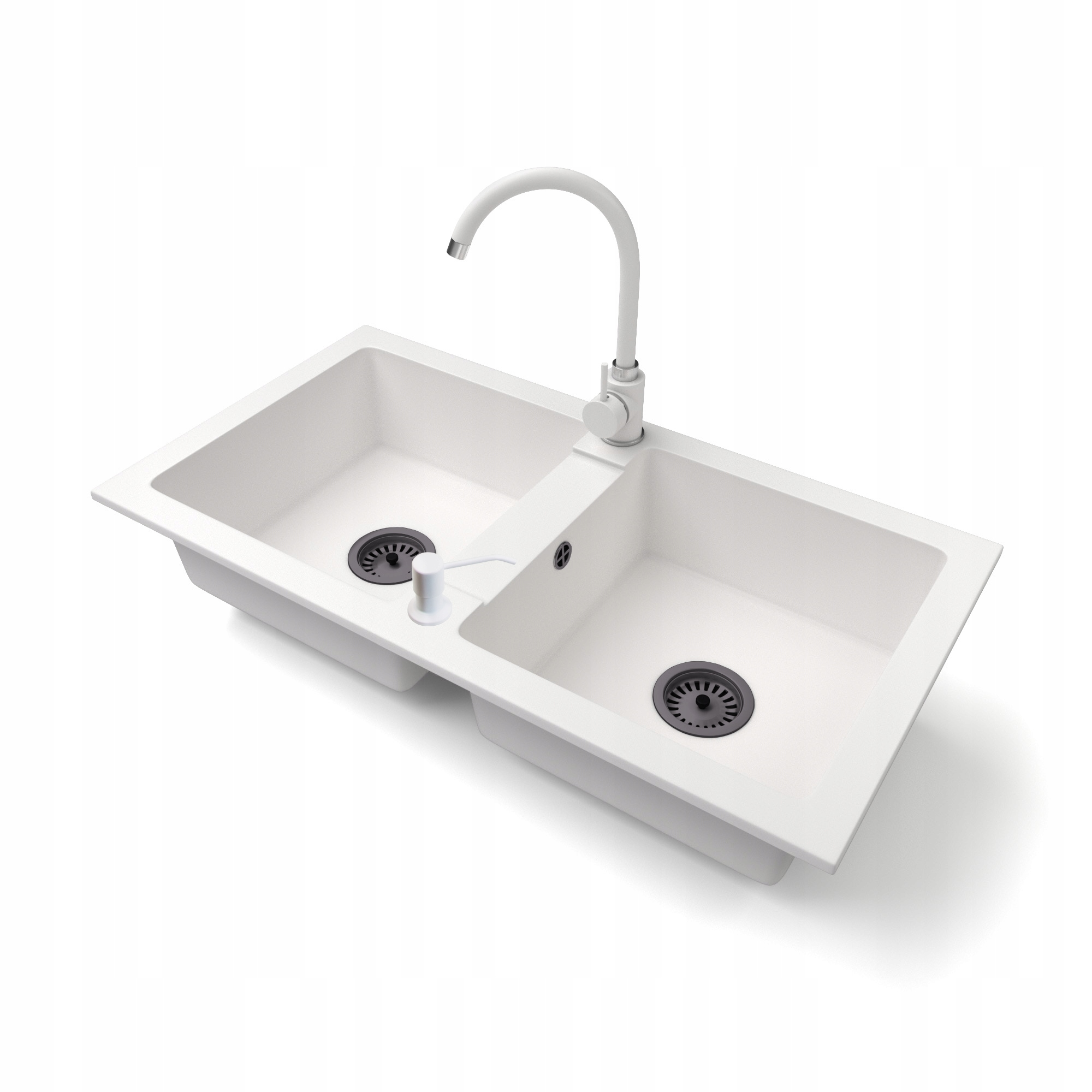Granitový dřez Dvoukomorový Borys Sifon Černý Baterie Beta Dávkovač