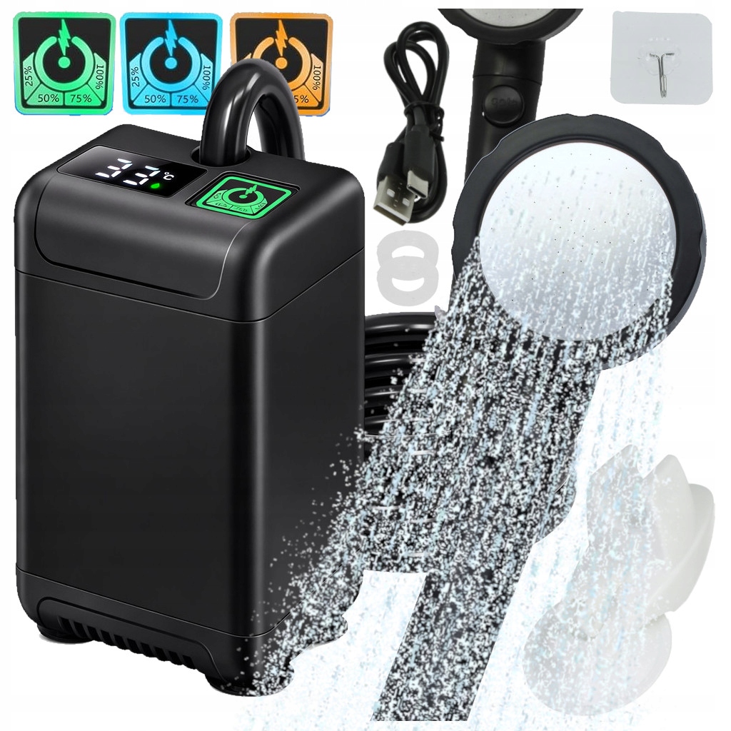 Kempingová turistická sprcha Usb Akumulátor 7800 mAh Elektrická pumpa