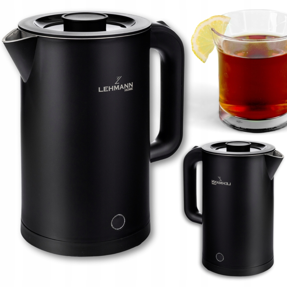 Bezdrátová Varná Konvice Výkonná 2200 W, černá, Velká, ocelová 1,7