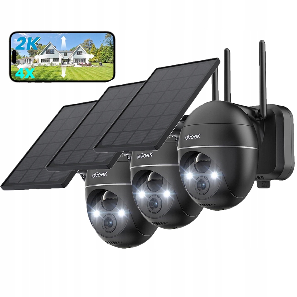 3 polohy Solární Venkovní Kamera WiFi 3MPx Ptz Zoom barevné noční vidění