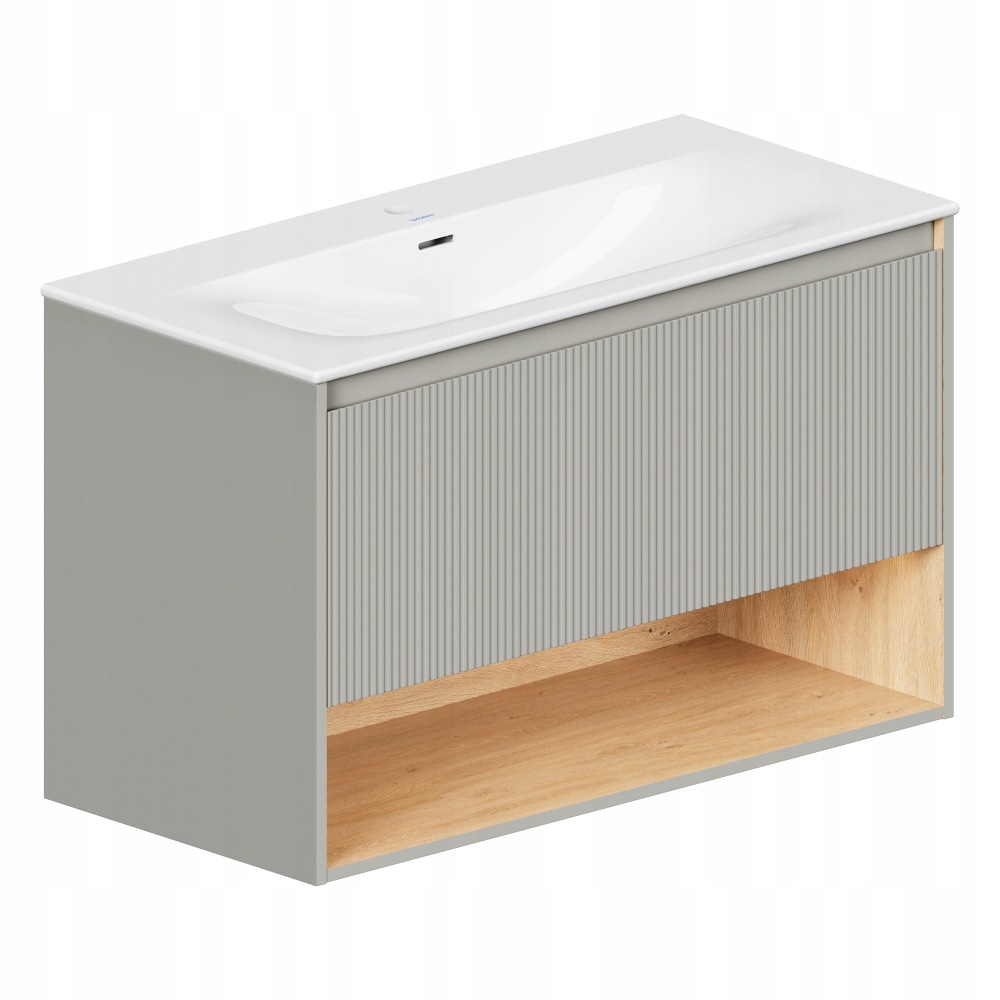 Szafka podumywalkowa szary mat 100cm Beldivo umywalka ceramiczna i Led