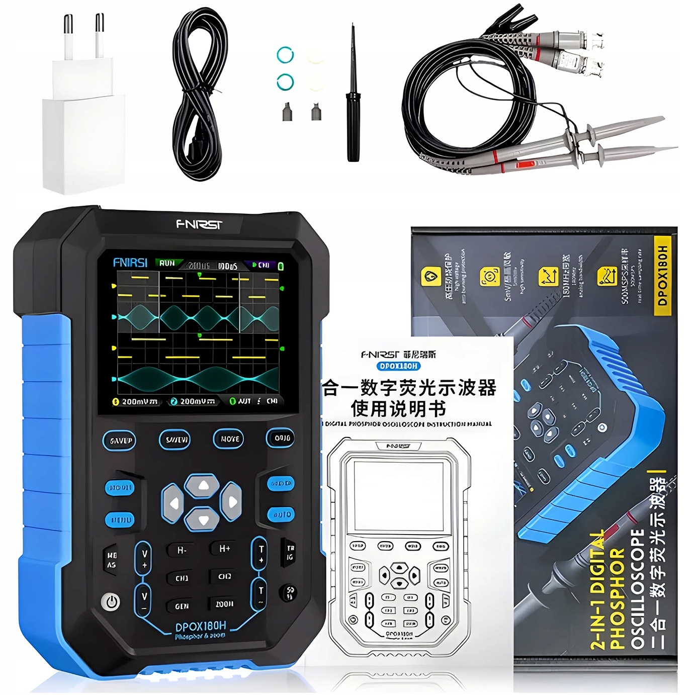 Fnirsi DPOX180H přenosný digitální osciloskop 180 MHz 2x sonda P6100 adaptér