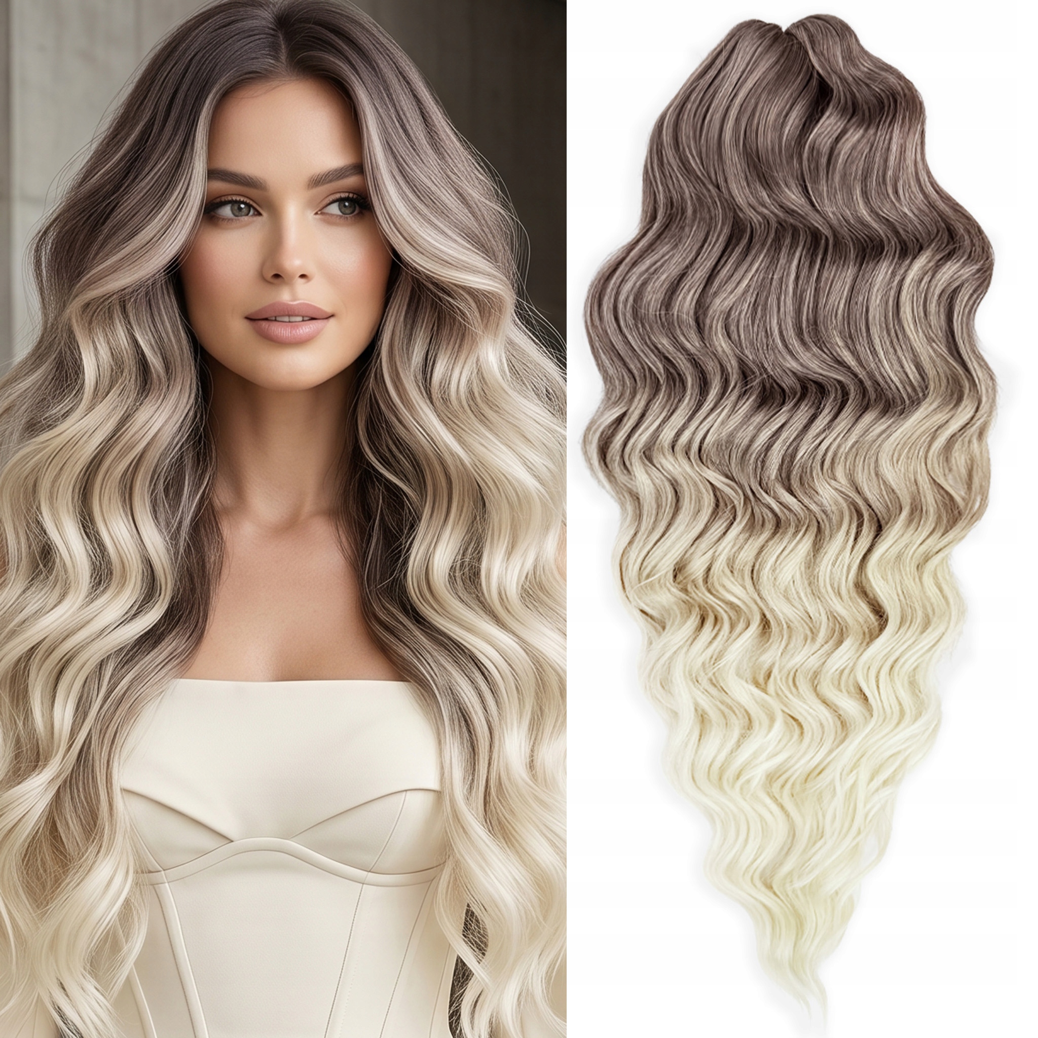Włosy syntetyczne fala do czesania Afroloki Anna chłodny blond ombre 300g