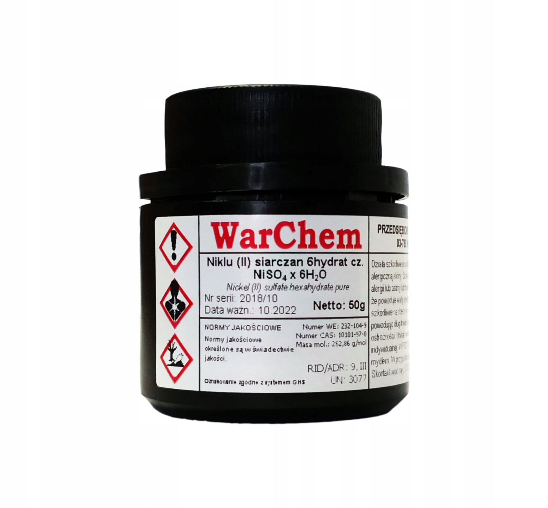 

Siarczan Niklu (II) 6hydrat 50g Warchem [49043]