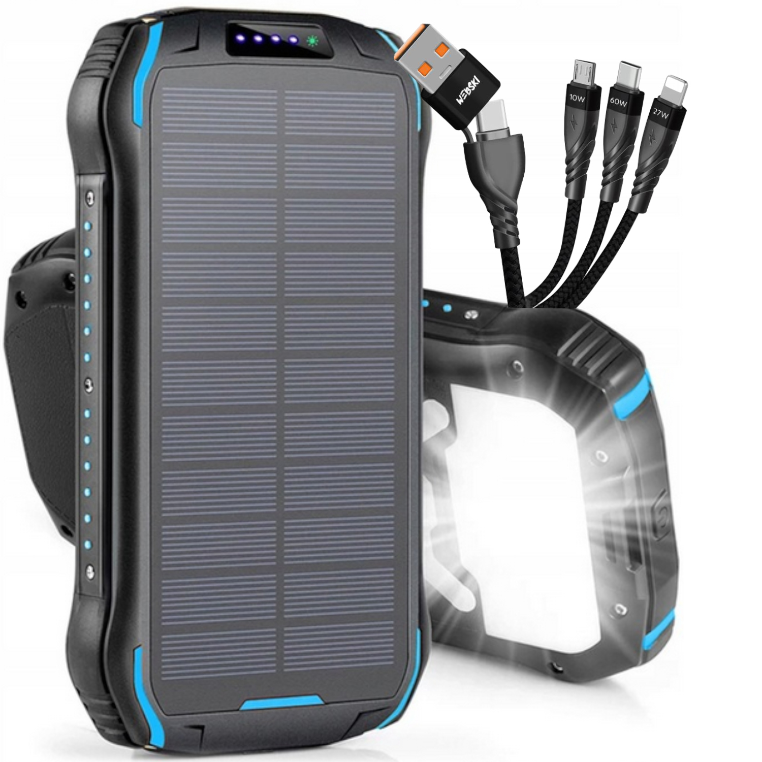 Výkonná Prostorná Solární Powerbanka 33500 mAh 2X6V1 Indukce Výkonný Kabel 6V1